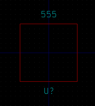 Screenshot showing a rectangle with the component name '555' above it, and the designator 'U?' below it